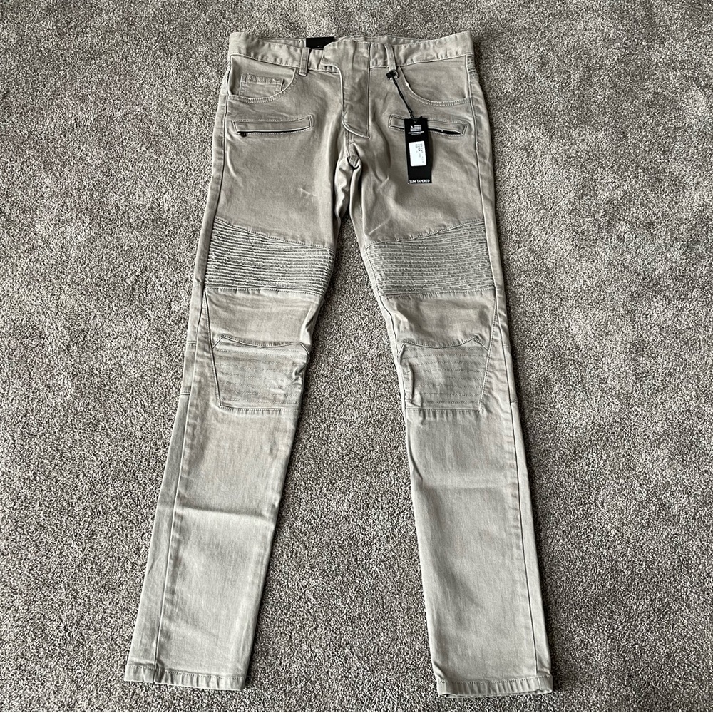 Hyper Denim Mens Size 32 Skinny Jeans Tapered Leg Beige Hip Hop Punk Goth